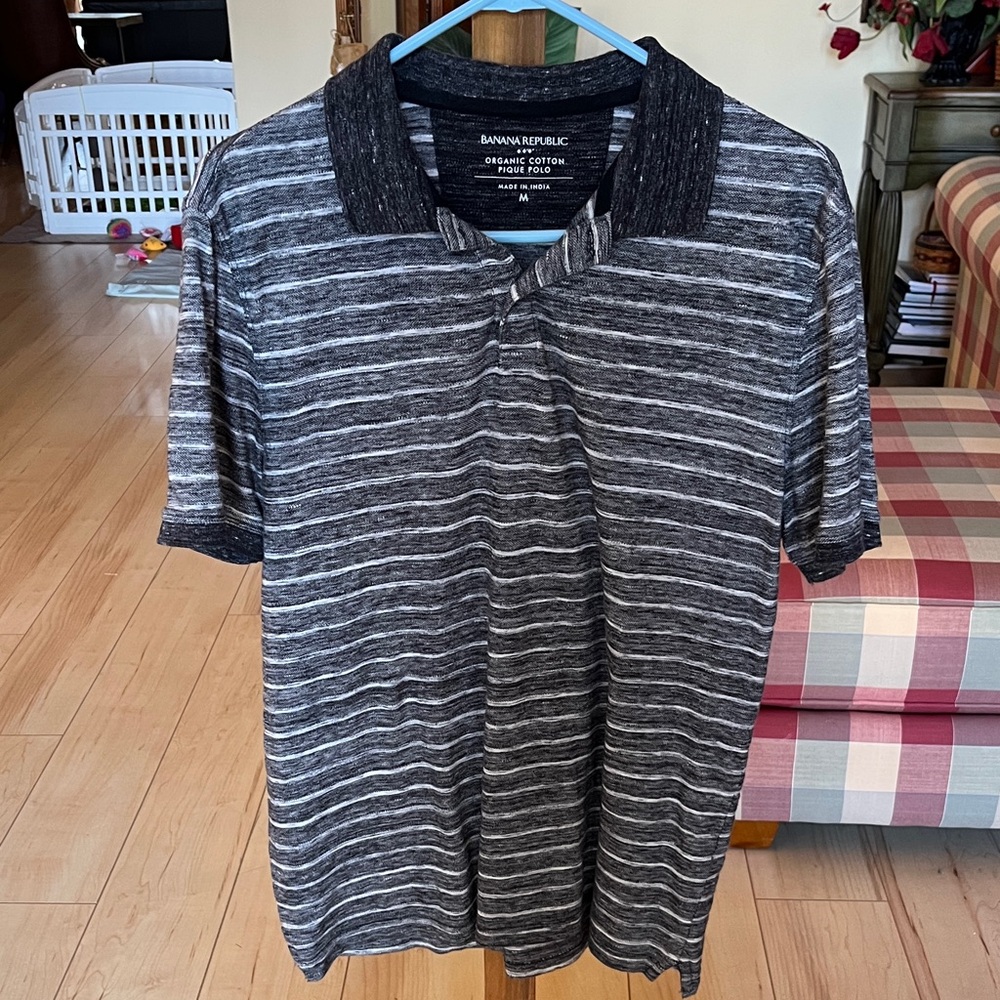 Banana Republic Charcoal Striped Polo Shirt size Med